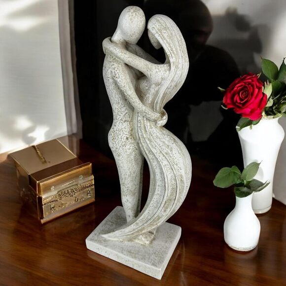 Eternal Embrace Couple Statue 12.5in Resin Moon Wash Romantic Lovers Home Decor - Picture 5 of 9
